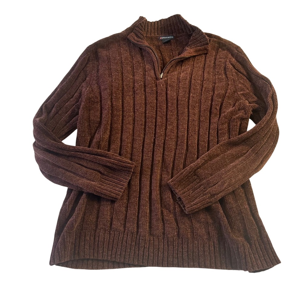 Knightsbridge Mens Brown Ribbed Quarter Zip Chenille Sweater Large 5007
